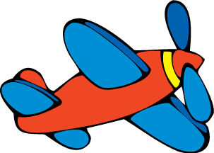 A cartoon of a single engine propeller plane.